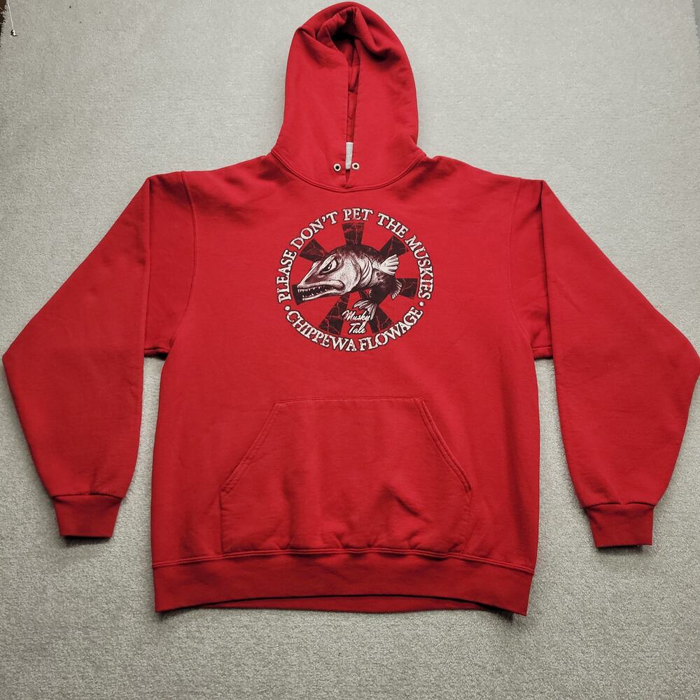 Jerzees NuBlend Hoodie Mens L Red Musky Tale Chippewa Flowage Graphic